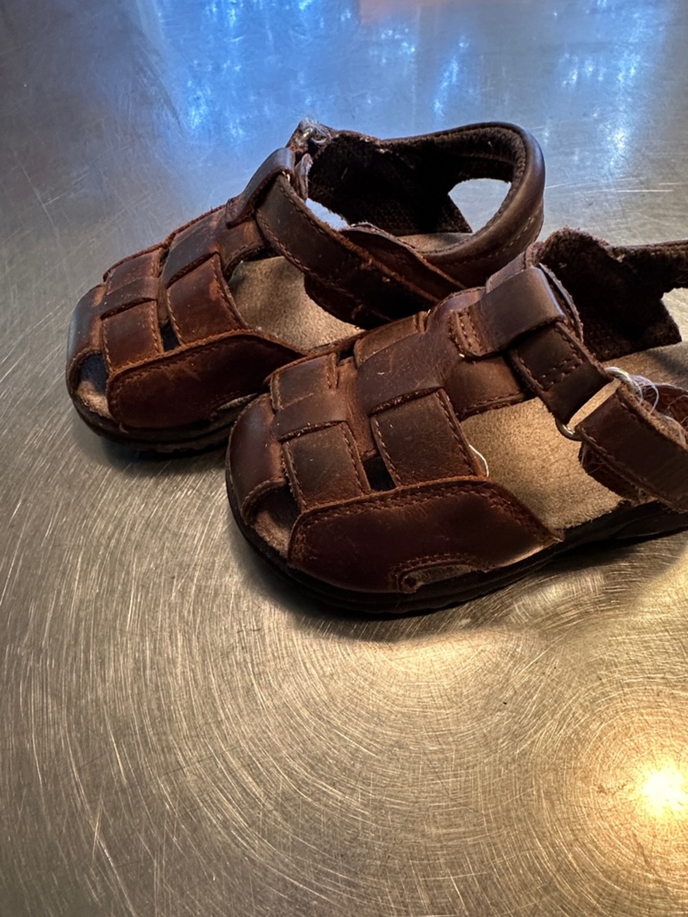 Stride Rite Brown Leather Woven Fisherman Sandals - Picture 3 of 4